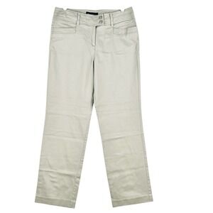 Sharagano Women's Beige Pants Size 8 Straight Leg Mid Rise Stretch Flap Pockets